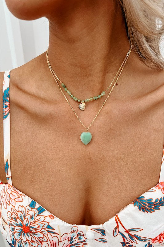 Gold & Green Heart Layered Necklace