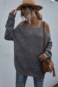 Gray Cold Shoulder Sweater