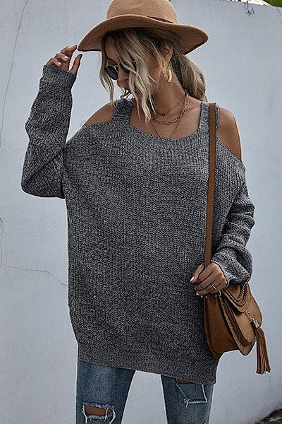 Gray Cold Shoulder Sweater