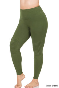 Curvy Moto Leggings - Army Green