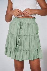 Green Smocked Waist Tiered Skirt