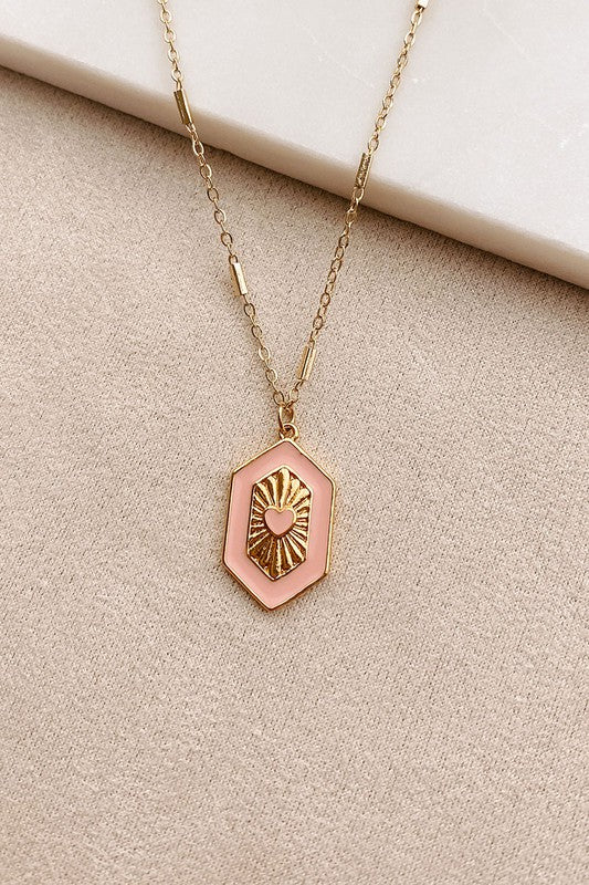 Gold & Pink Heart Pendant Necklace