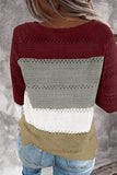 Wine Color Block Knit Sweater