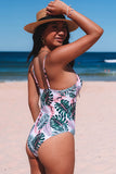 White Tropical Palm 1 Piece Swimsuit