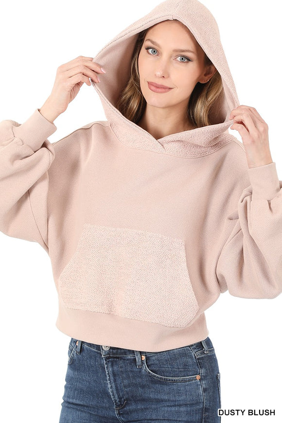 Light Pink French Terry Crop Hoodie