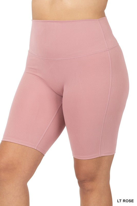 Curvy High Waist Bike Shorts - Light Pink
