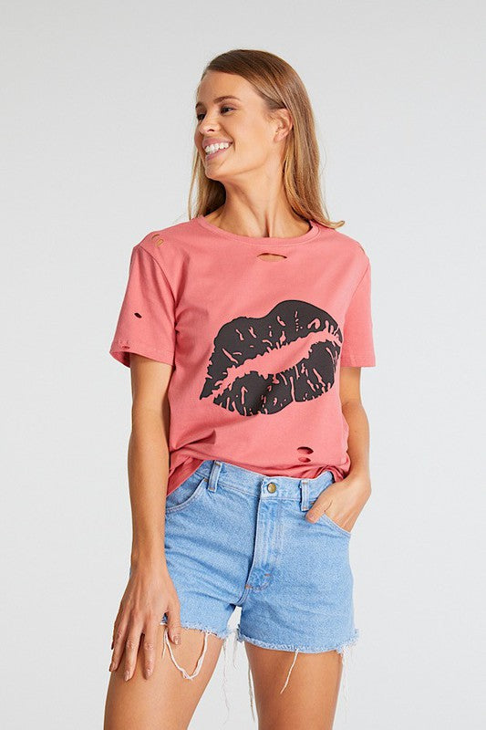 Lips Distressed Graphic Tee