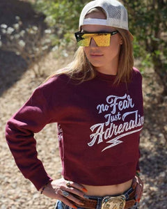 "No Fear" Biker Pullover Crop Hoodie