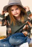 Girl's Waffle Knit Plaid Top