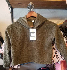Girl's Olive Cropped Hoodie