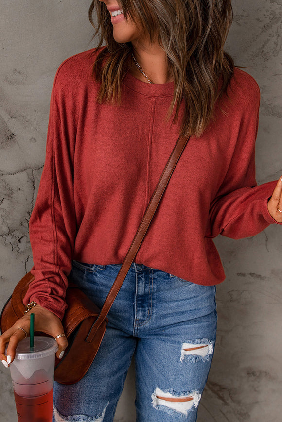 Red Patchwork Long Sleeve Top