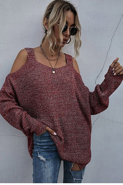 Berry Cold Shoulder Sweater