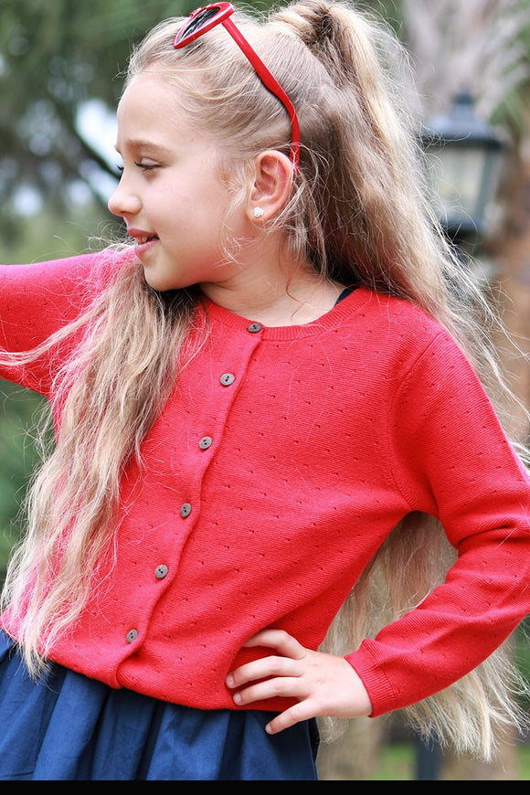 Girl's Red Classic Cardigan