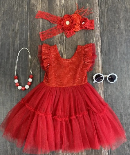 Girl's Sparkly Red Fancy Dress