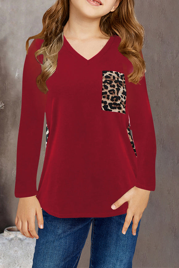 Girl's Red Leopard Long Sleeve