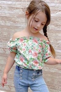 Girl's Rose Cold Shoulder Top