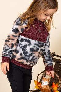 Girl's Wine Leopard Pullover